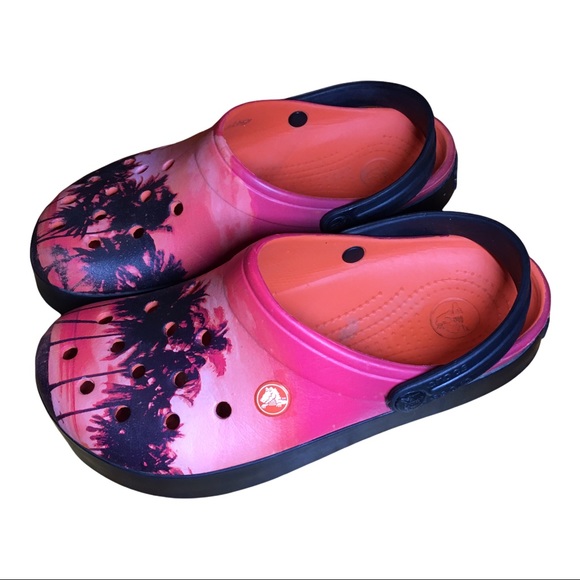 Crocs Hawaii Sunset Palm Trees Orange Slippers 8 - Picture 7 of 10